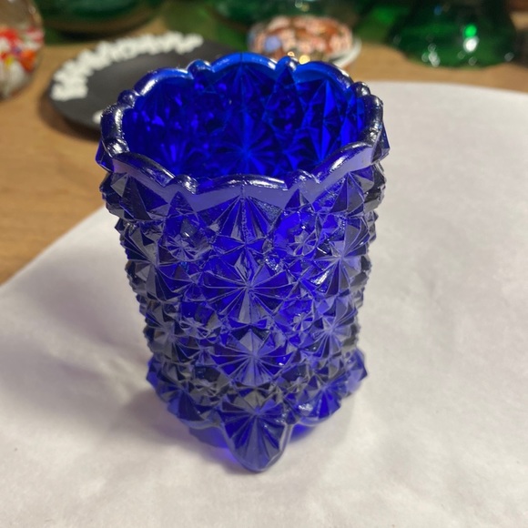 Cobalt blue cut glass votive vase